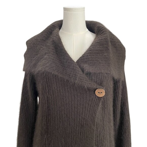 Vintage Venesha Angora Wool Coat Brown Oversized Button Minimalist Winter Chic - Picture 8 of 10